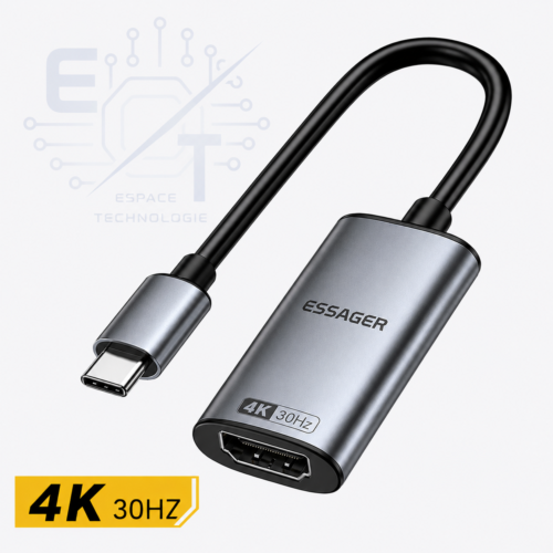 Adaptateur USB-C vers HDMI 4K Haute Définition pour PC, MacBook, Smartphone et Écran