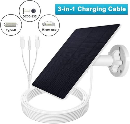 Panneau Solaire 5V 3W Étanche IP65 avec Support Réglable et Câble 3-en-1 USB / Type-C / DC