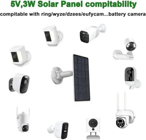 Panneau Solaire 5V 3W Étanche IP65 avec Support Réglable et Câble 3-en-1 USB / Type-C / DC