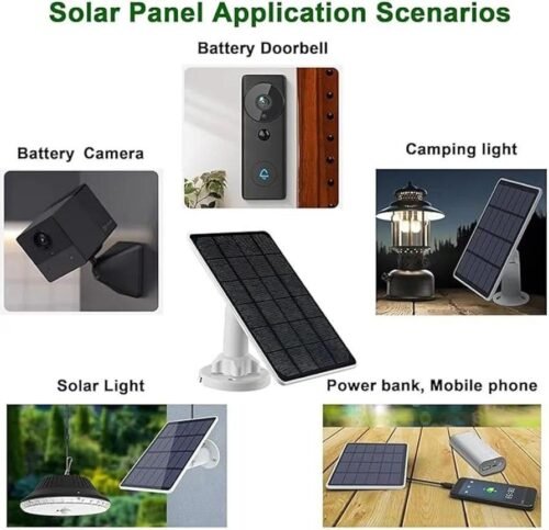 Panneau Solaire 5V 3W Étanche IP65 avec Support Réglable et Câble 3-en-1 USB / Type-C / DC