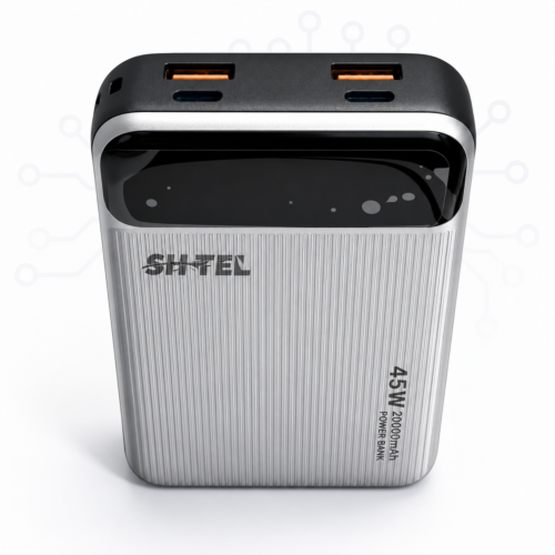 Power Bank 20000mAh 45W Charge Rapide avec Affichage LED et Câble Type-C Intégré
