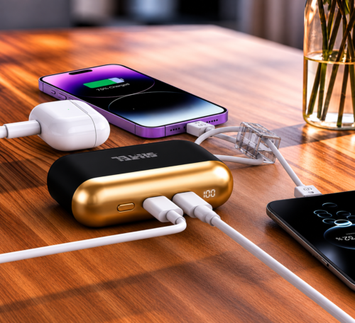 Power Bank 10000mAh 22.5W Charge Rapide avec 2 Câbles Intégrés sp-90 gold – Couleur Gold