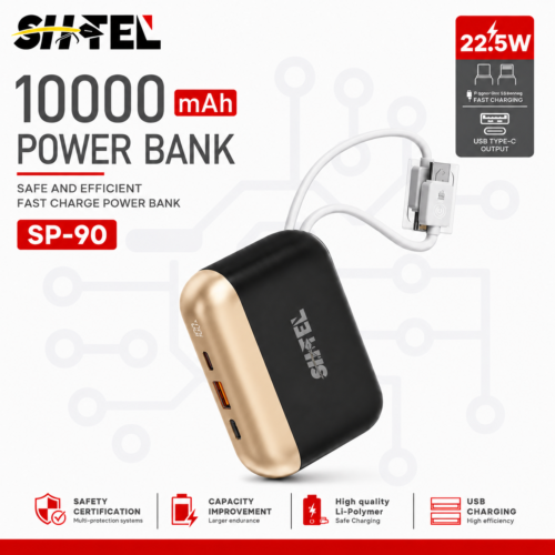 Power Bank 10000mAh 22.5W Charge Rapide avec 2 Câbles Intégrés sp-90 gold – Couleur Gold