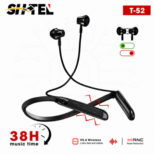 Écouteurs Tour de Cou T-52 black Bluetooth 5.4 avec Réduction de Bruit ANC – 38H d’Autonomie