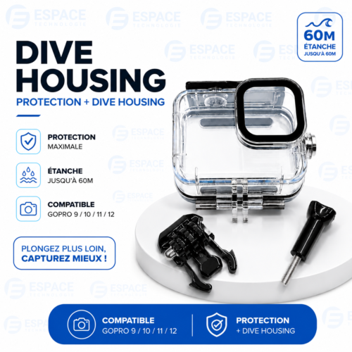 Boîtier de Plongée Étanche 60M pour Caméra d’Action Compatible GoPro 9/10/11/12