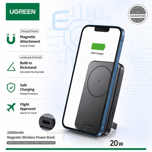Power Bank Magnétique Sans Fil 10000mAh 20W avec Support Intégré - PB206