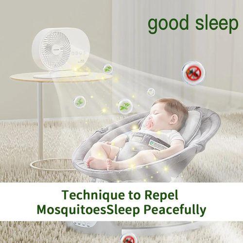 Ventilateur de Bureau Oscillant avec Répulsif Anti-Moustiques et Veilleuse LED 3 vitesses, ultra silencieux, injuste, rotation à 70 °, commande vocale intelligente