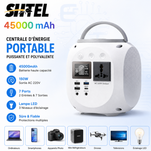 Power Bank Portable 45000mAh avec Sortie AC 220V, Charge Rapide PD 60W et Lampe LED