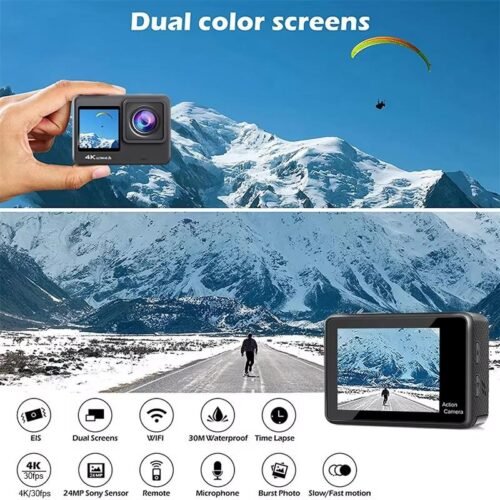 Caméra Sport 4K Ultra HD WiFi Étanche avec Double Écran et Grand Angle 170°