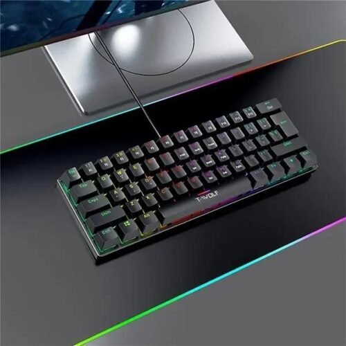 Clavier Mécanique Noir Compact 60% Rétroéclairé LED USB-C - Blue Switch