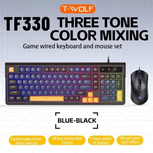 Ensemble Clavier Gamer Silencieux Compact 98 Touches avec Souris Filaire Rétroéclairé Backlit - TF330