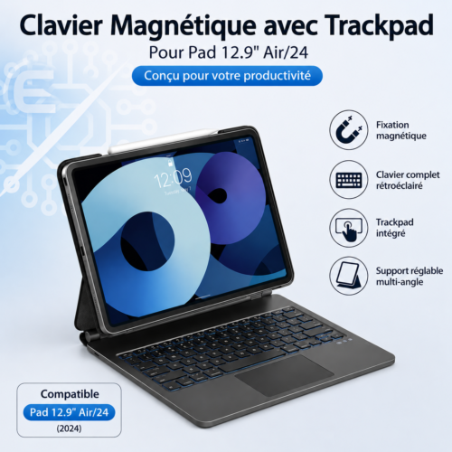 Étui Clavier Backlit Magnétique avec Trackpad pour Tablette 12.9" Air 2024 - MK003
