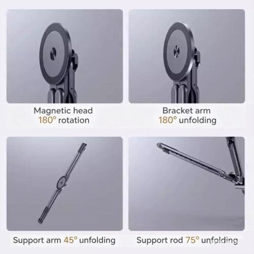 Support Magnétique Pliable Réglable pour Smartphone, Tablette et Ordinateur Portable