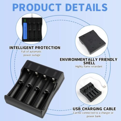 Chargeur Intelligent 4 Emplacements pour Batteries Li-ion Rechargeables