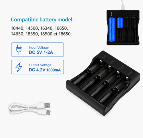 Chargeur Intelligent 4 Emplacements pour Batteries Li-ion Rechargeables