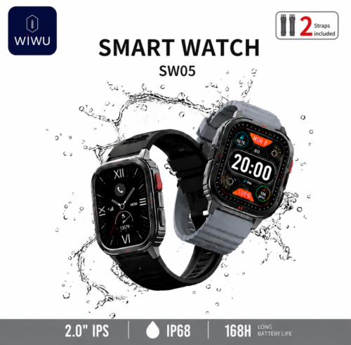 Montre Connectée Sportive Écran 2.0" IPS – Appels Bluetooth, Étanchéité IP68, 2 Bracelets Inclus