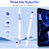 Stylet 3-en-1 Blanc Universel pour Écrans Tactiles et Écriture – Pointe Disque Précise, Embout Fibre et Stylo à Bille