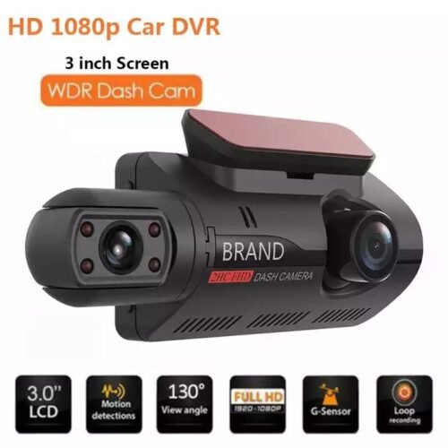 Caméra de Voiture Double Objectif Full HD 1080P avec Vision Nocturne, Détection de Mouvement et Écran IPS 3 Pouces