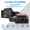 Caméra de Voiture Double Objectif Full HD 1080P avec Vision Nocturne, Détection de Mouvement et Écran IPS 3 Pouces
