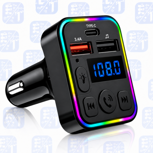 Transmetteur FM Bluetooth pour Voiture avec Charge Rapide Type-C RGB, Lecteur MP3 et Appels Mains Libres