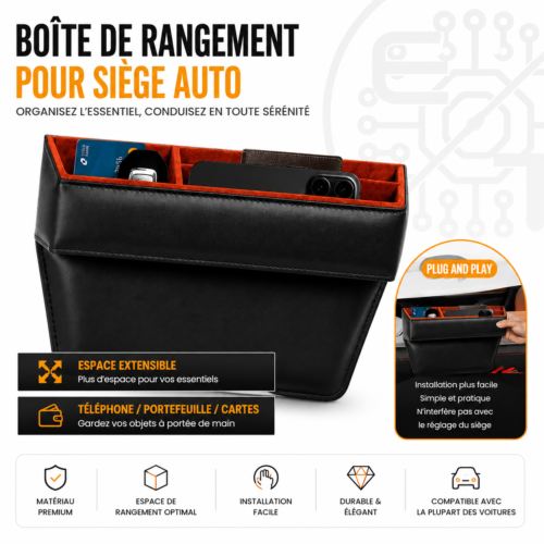Organisateur de Rangement pour Siège de Voiture avec Porte-Gobelet et Compartiments Multifonctions