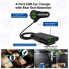 Chargeur Voiture 4 Ports USB avec Extension Arrière – Charge Rapide QC 3.0 pour Smartphones, Tablettes et Appareils USB