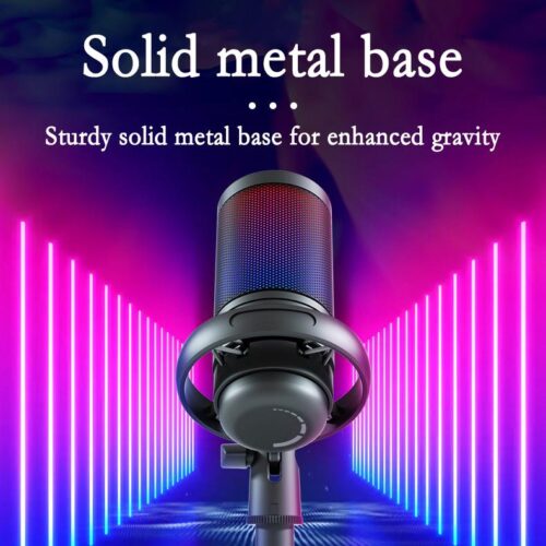 Microphone USB RGB Professionnel avec Support Antichoc, Bouton Mute et Réglage du Gain pour Streaming, Gaming et Enregistrement