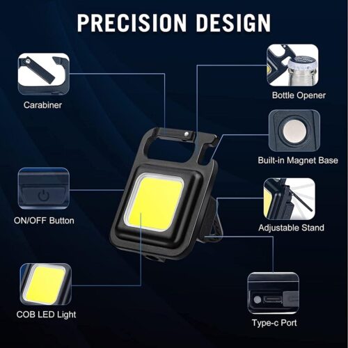 Lampe LED COB Rechargeable Multifonction Portable avec Aimant, Support Réglable et Porte-Clés