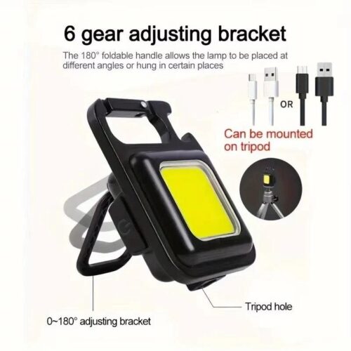 Lampe LED COB Rechargeable Multifonction Portable avec Aimant, Support Réglable et Porte-Clés