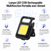 Lampe LED COB Rechargeable Multifonction Portable avec Aimant, Support Réglable et Porte-Clés
