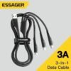 Câble USB 3-en-1 Charge Rapide 3A & Transfert de Données avec Connecteurs Type-C, Lightning et Micro USB
