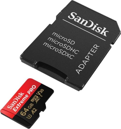 Carte Mémoire microSDXC 64 GB UHS-I V30 A2 Haute Vitesse avec Adaptateur SD