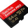 Carte Mémoire microSDXC 64 GB UHS-I V30 A2 Haute Vitesse avec Adaptateur SD