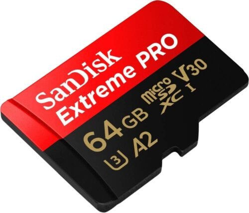 Carte Mémoire microSDXC 64 GB UHS-I V30 A2 Haute Vitesse avec Adaptateur SD