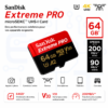 Carte Mémoire microSDXC 64 GB UHS-I V30 A2 Haute Vitesse avec Adaptateur SD