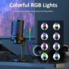 Microphone USB RGB Professionnel avec Support Antichoc, Bouton Mute et Réglage du Gain pour Streaming, Gaming et Enregistrement