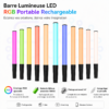 Barre Lumineuse LED RGB Portable Rechargeable avec Batterie Amovible 18650 – Éclairage Vidéo & Photo Professionnel