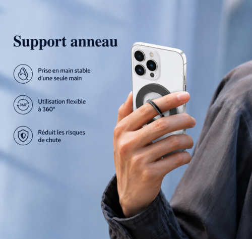 Support Magnétique Anneau Rotatif pour Smartphone – Rotation 360° & Support Pliable avec Bague de Maintien
