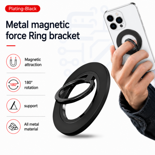 Support Magnétique Anneau Rotatif pour Smartphone – Rotation 360° & Support Pliable avec Bague de Maintien