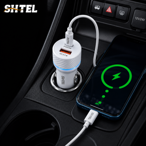 Chargeur Allume-Cigare Voiture PD 20W + QC 3.0 USB & Type-C – Boîte de 20 Pièces – Noir & Blanc