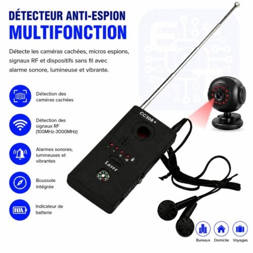Détecteur Anti-Espion Multifonction RF & Caméras Cachées avec Laser et Détection Sans Fil