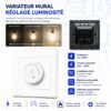 Variateur Mural LED 15–100W – Interrupteur Rotatif avec Réglage Progressif de la Luminosité – 220~250V