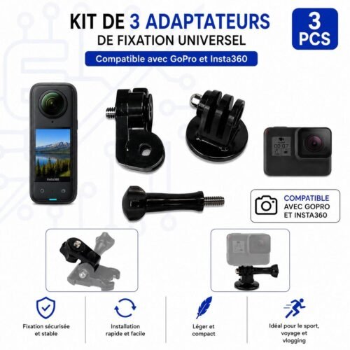 Kit de 3 Adaptateurs Universels de Fixation pour Caméras d’Action