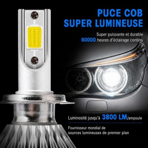 Ampoules LED H8/H9/H11 6000K 50W 3800LM – Kit de 2 Phares Blanc Froid Haute Luminosité