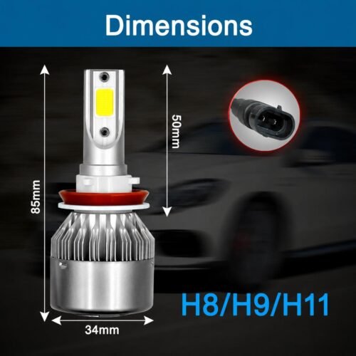 Ampoules LED H8/H9/H11 6000K 50W 3800LM – Kit de 2 Phares Blanc Froid Haute Luminosité