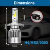 Ampoules LED H4/HB2/9003 6000K 50W 3800LM – Kit de 2 Phares Blanc Froid Haute Luminosité