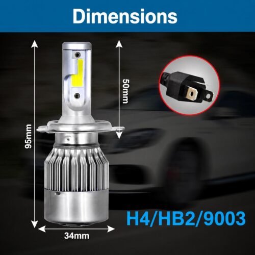 Ampoules LED H4/HB2/9003 6000K 50W 3800LM – Kit de 2 Phares Blanc Froid Haute Luminosité