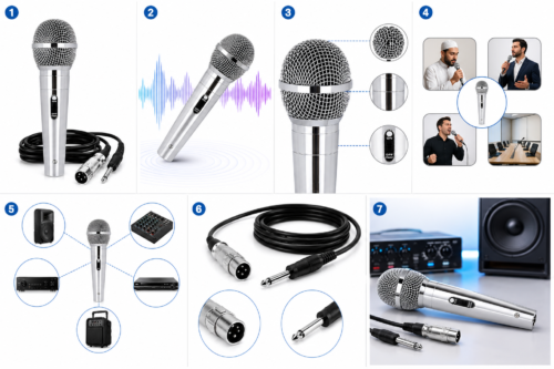 Microphone Filaire Dynamique Professionnel avec Câble XLR vers Jack 6.35 mm – Son Clair pour Karaoké, Conférences et Animation