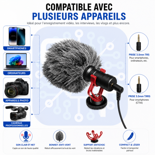 gvc.product.image_.1782920759833.5e94acea-c6ca-4ffa-964d-3494abd91446.png Microphone Cardioïde Universel Candc DC-C9 avec Bonnette Anti-Vent – Compatible Smartphone, PC, Appareil Photo et Caméra Professionnelle