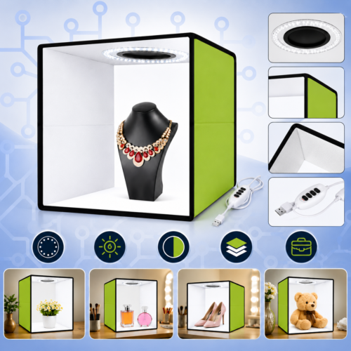 Boîte à Lumière LED 30 × 30 cm – Studio Photo Pliable avec Éclairage LED Intégré pour Photos de Produits